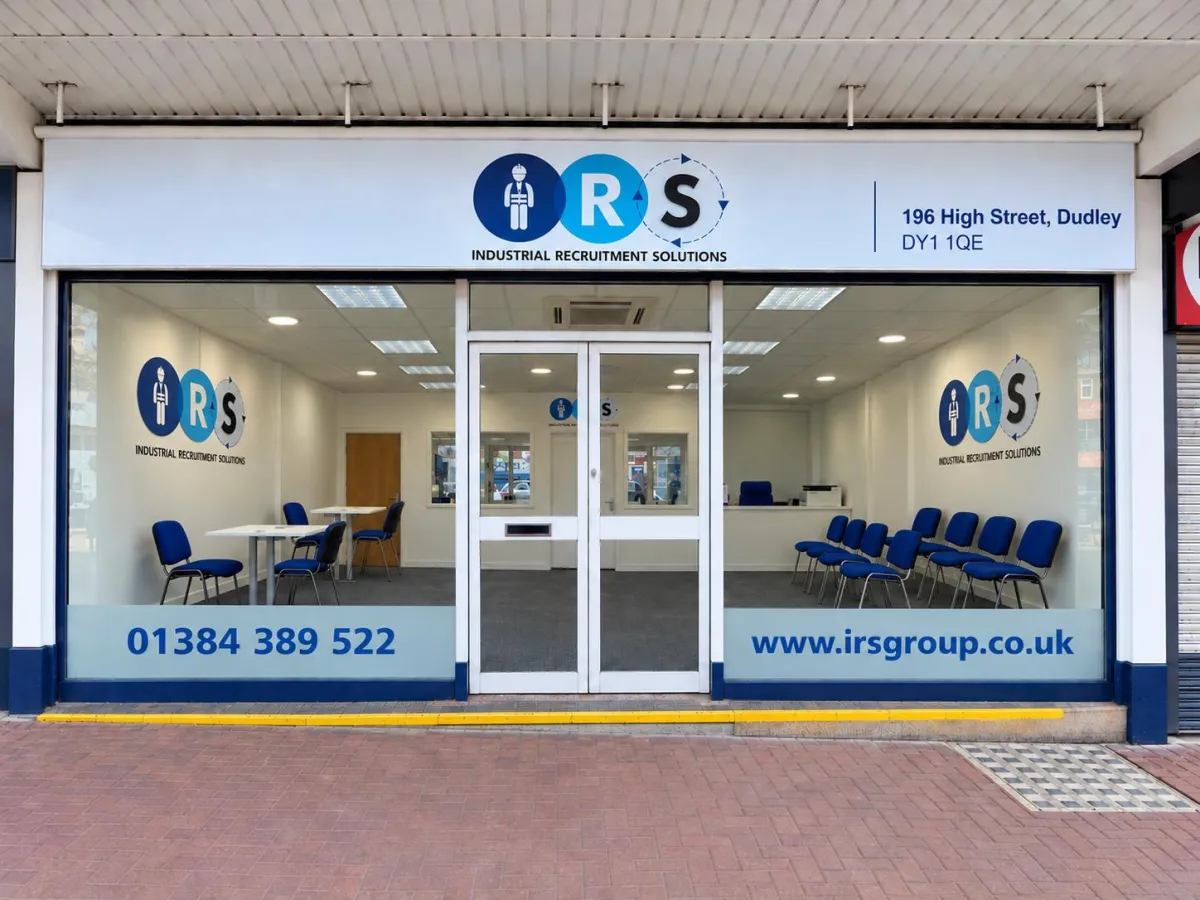 IRS Group's Dudley shopfront at 196 High Street, with the reception and waiting area visible through the windows